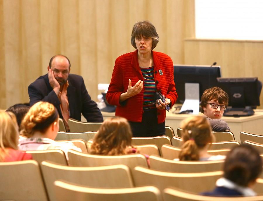 At Scholastic Journalism Conference third session, Mary Beth Tinker discusses student expression. The group focused on local First Amendment issues, whether internet or print,  students journalists had experienced. 